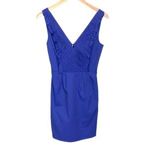 Frock Tracy Reese Blue Sheath Dress Ruffle Tuxedo Smocked Front 2 XS